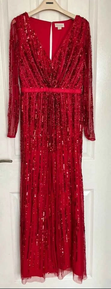 Monsoon Red Sequin Long Sleeve Evening Dress - photo 3