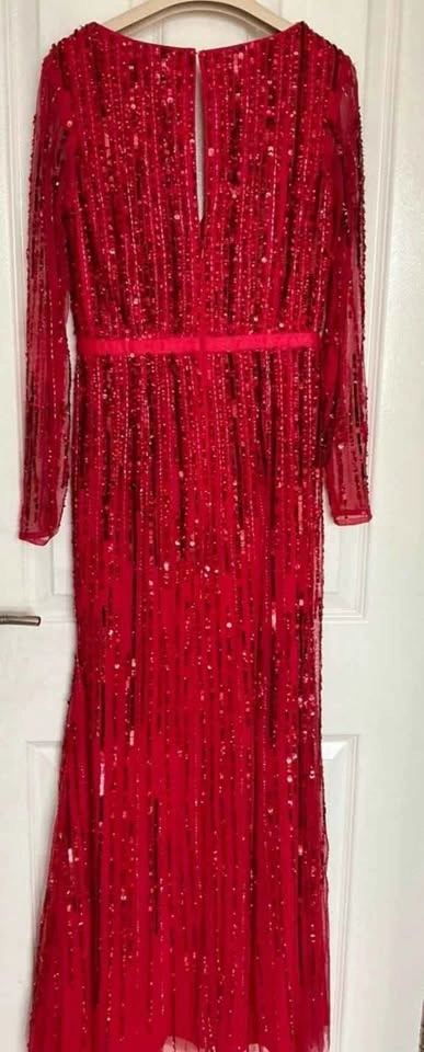 Monsoon Red Sequin Long Sleeve Evening Dress - photo 4