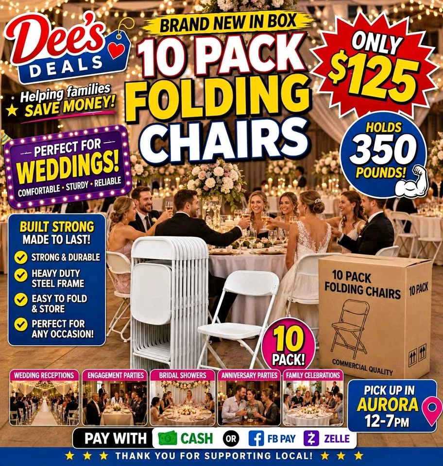 10 Pack Folding Chairs BRAND NEW IN BOX ONLY $125