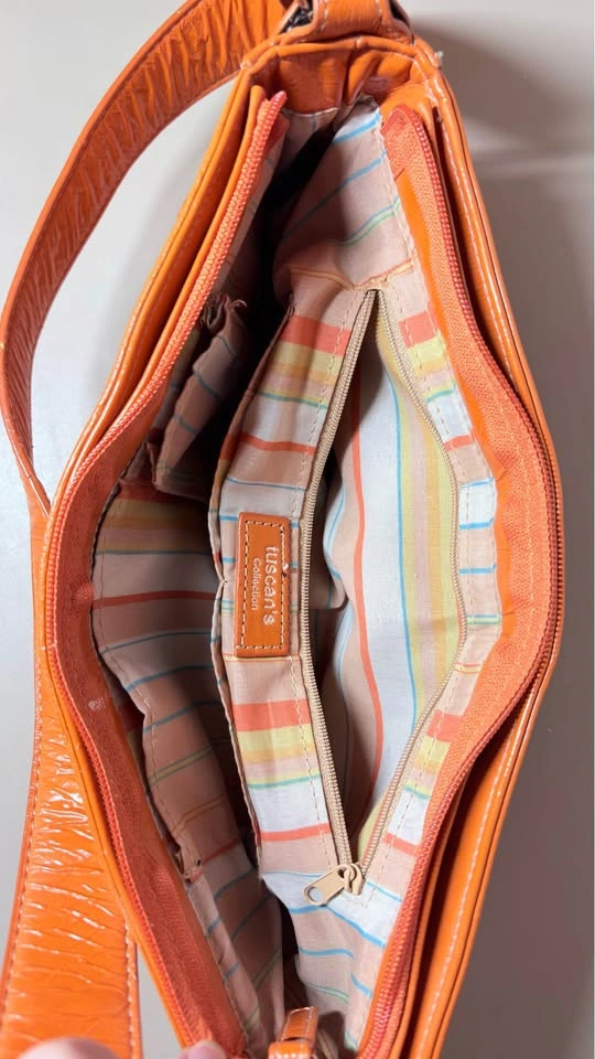 Tuscan’s leather purse, genuine leather, orange, lots of pockets - photo 3