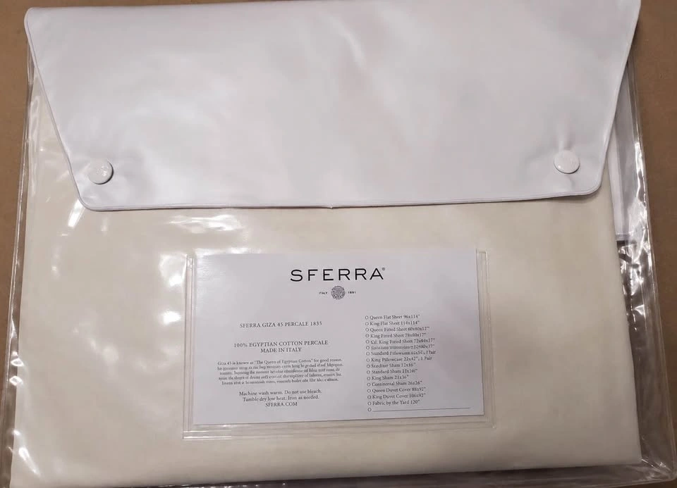 SFERRA Giza 45 Percale King Fitted Sheet – Ivory - Made in Italy - photo 5