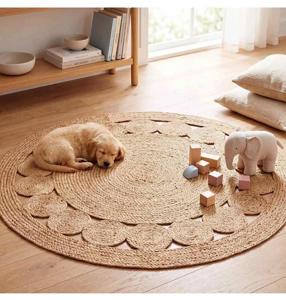 Brand new Round Jute Area Rug 5ft Natural Fiber Handmade