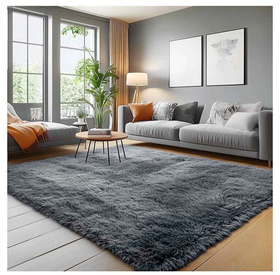 Brand new 9x12 Fluffy Grey Rug – Washable & Non-Slip