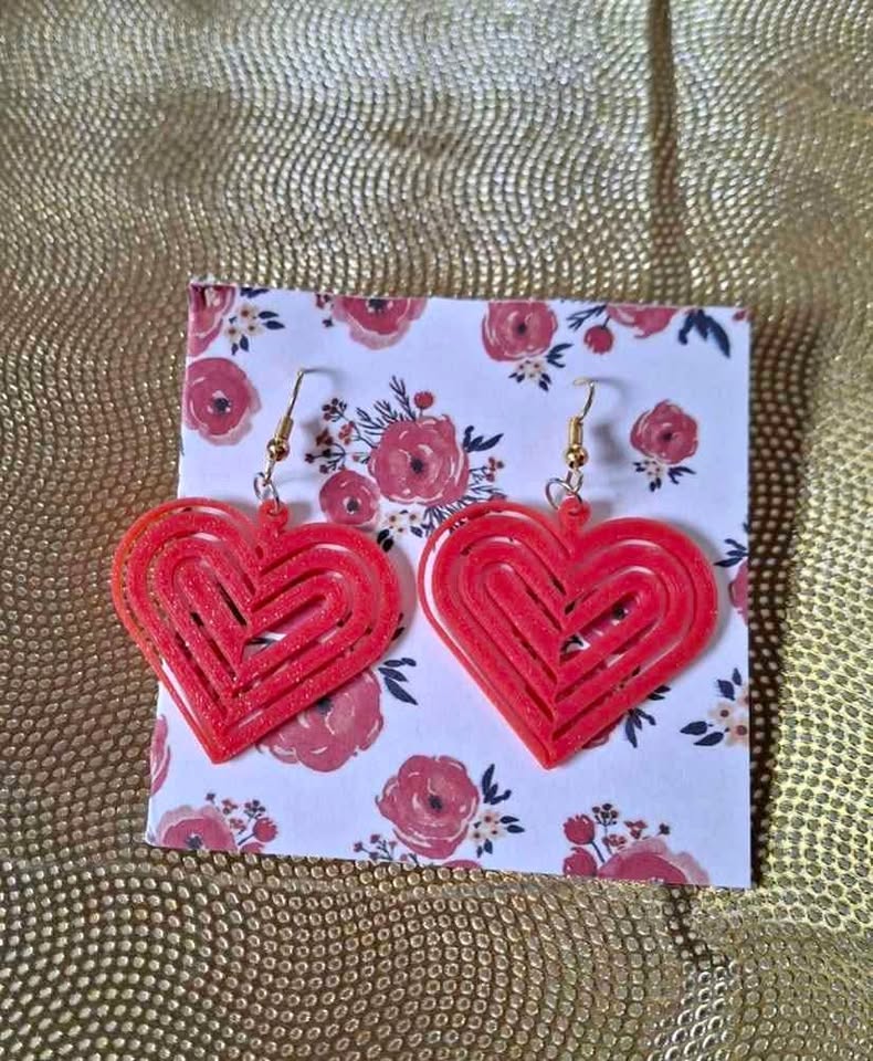 3d Print Love Heart Earrings