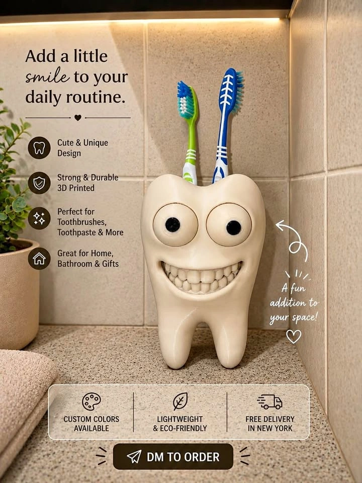 Funny 3D Printed Toothbrush Holder – Cute Tooth Design