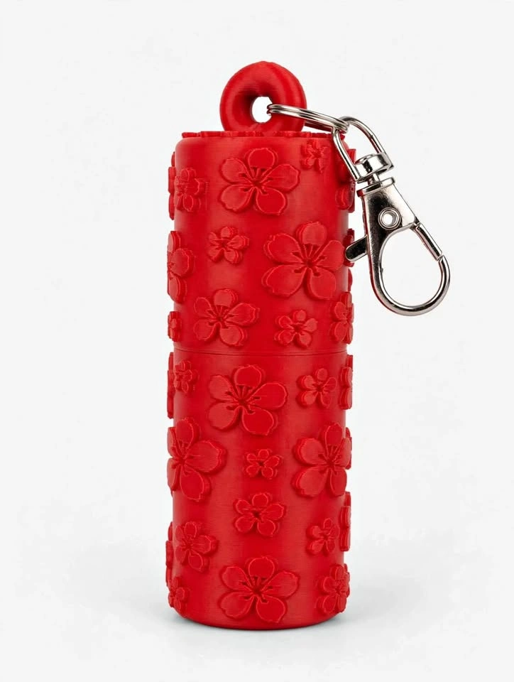 3D Printed Lipstick Holder Keychain – Floral Design