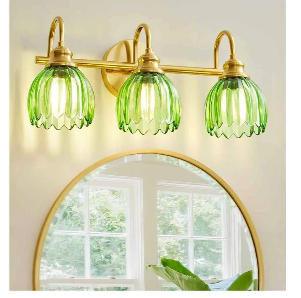 3 Light Vanity Fixture with Green Glass Lampshades