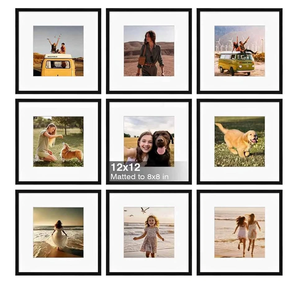 Set of 9 Square Picture Frames 12x12 (matted to 8x8)