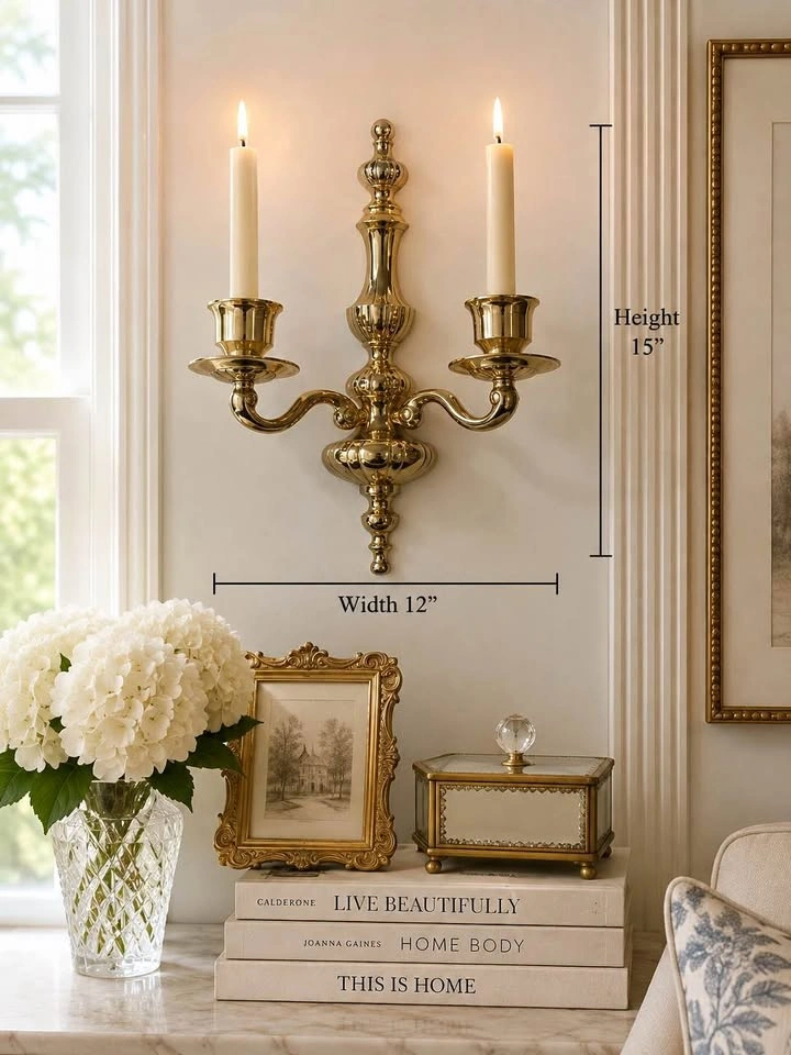 Wall Scone Vintage Polished Brass Double Arm