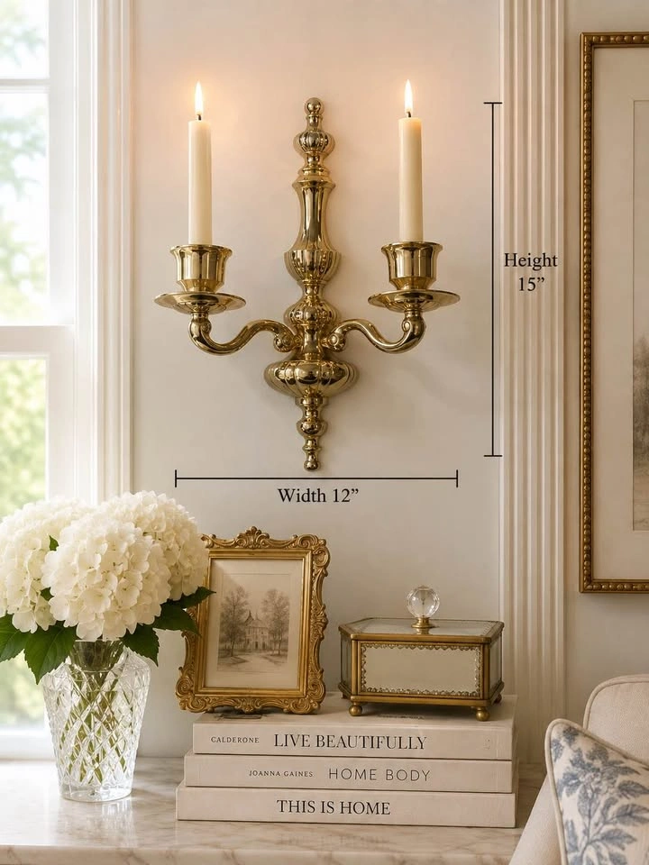 Wall Scone Vintage Polished Brass Double Arm - photo 2