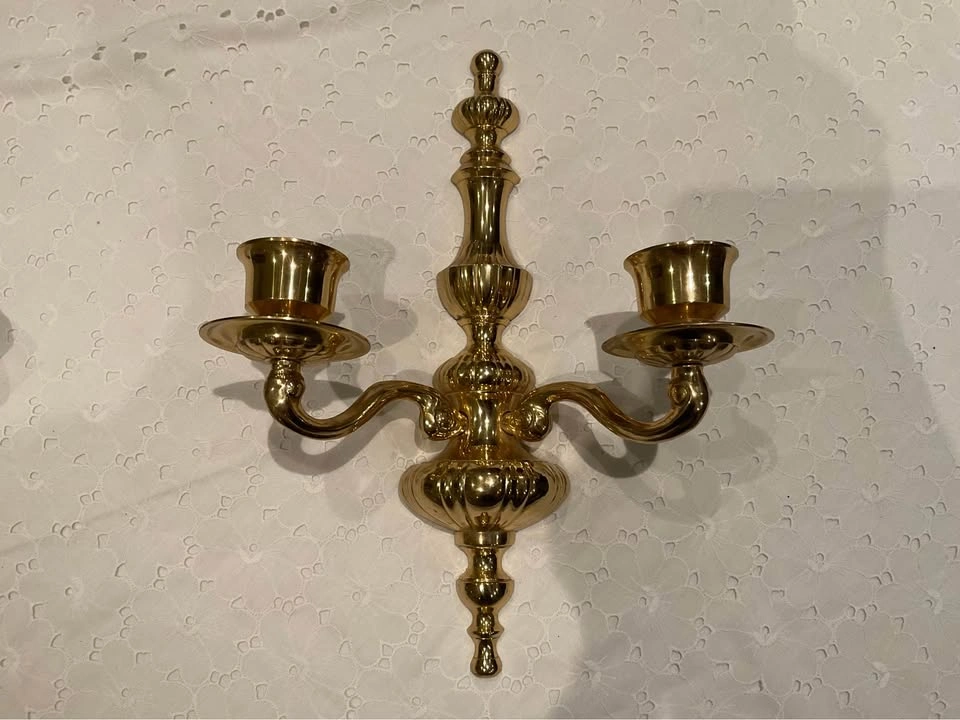 Wall Scone Vintage Polished Brass Double Arm - photo 5