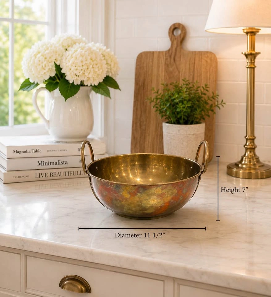 Bowl Vintage Brass With Two Looped Side Handles - photo 2