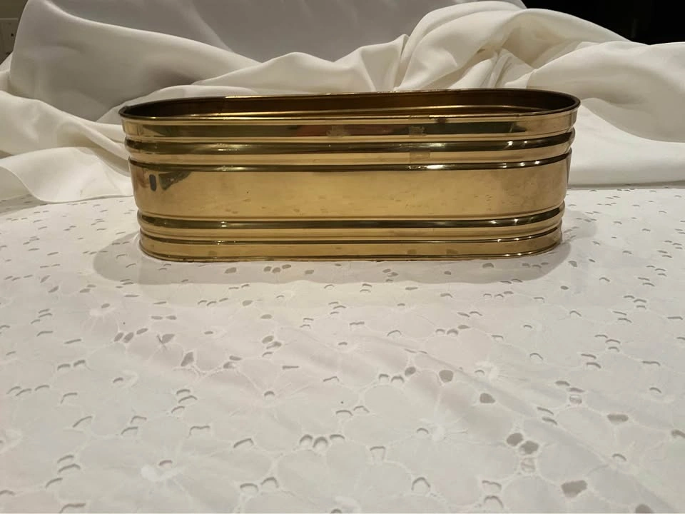 Planter Vintage Polished Brass Oblong Made In England - photo 3