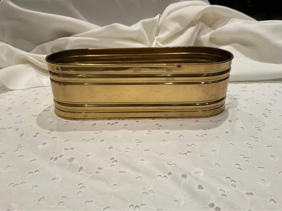 Planter Vintage Polished Brass Oblong Made In England - photo 4
