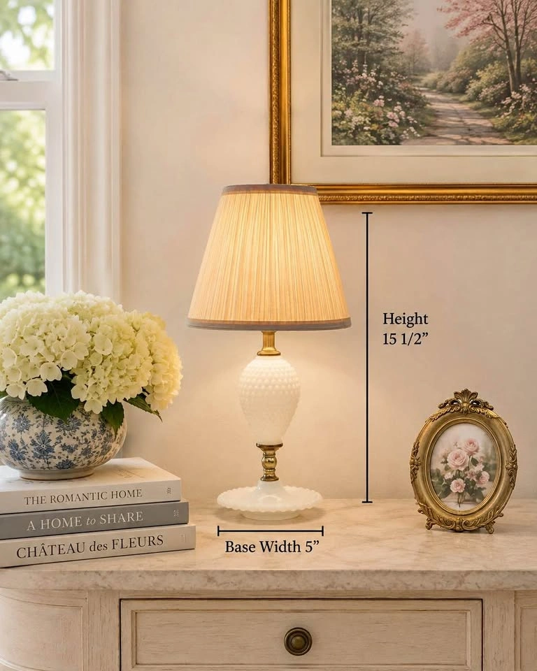 Table Lamp Miniature Mid Century White Hobnail Milk Glass
