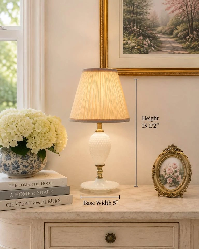 Table Lamp Miniature Mid Century White Hobnail Milk Glass - photo 2