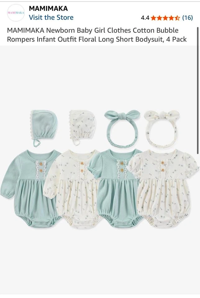 MAMIMAKA Newborn Baby Girl Cotton Rompers & Headbands Set (4 Pac
