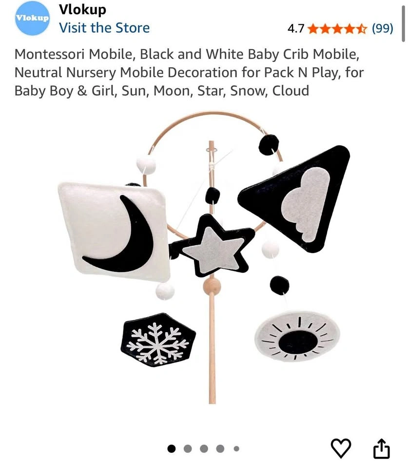 Vlokup Black & White Baby Crib Mobile (Montessori Style)