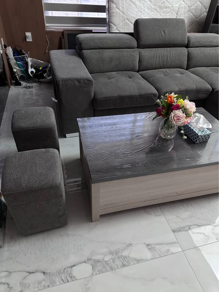 Grey L-Shaped Sleeper Sectional with Storage Ottoman & Tables - photo 4