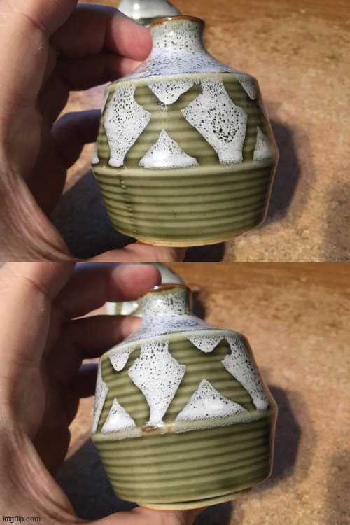 2X KAWATOMI STONEWARE SMALL JAPANESE VASE 3 1/2" GREEN X'S - photo 3