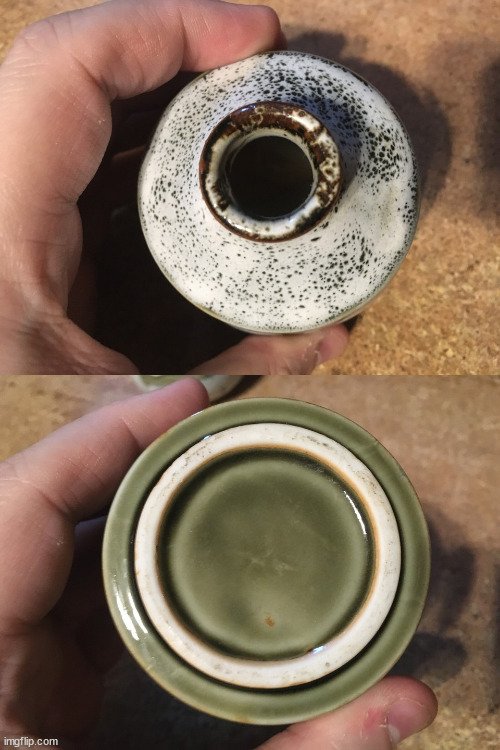 2X KAWATOMI STONEWARE SMALL JAPANESE VASE 3 1/2" GREEN X'S - photo 4
