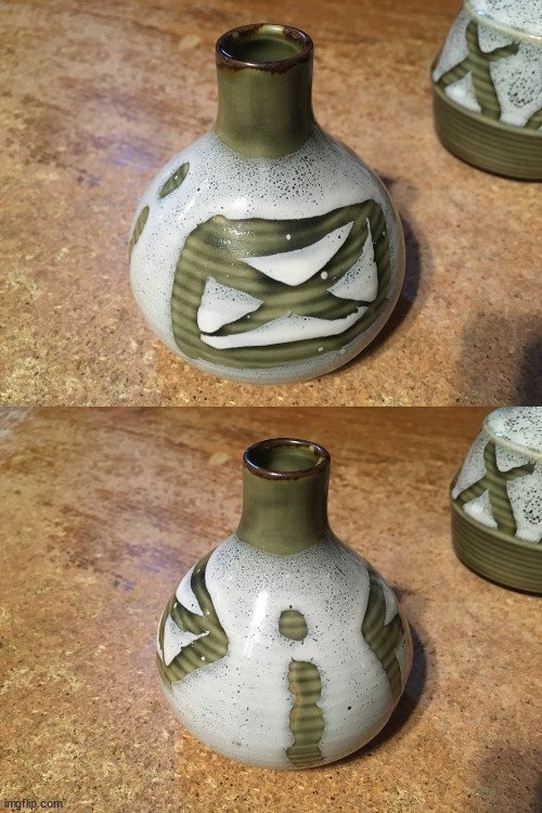 2X KAWATOMI STONEWARE SMALL JAPANESE VASE 3 1/2" GREEN X'S - photo 5