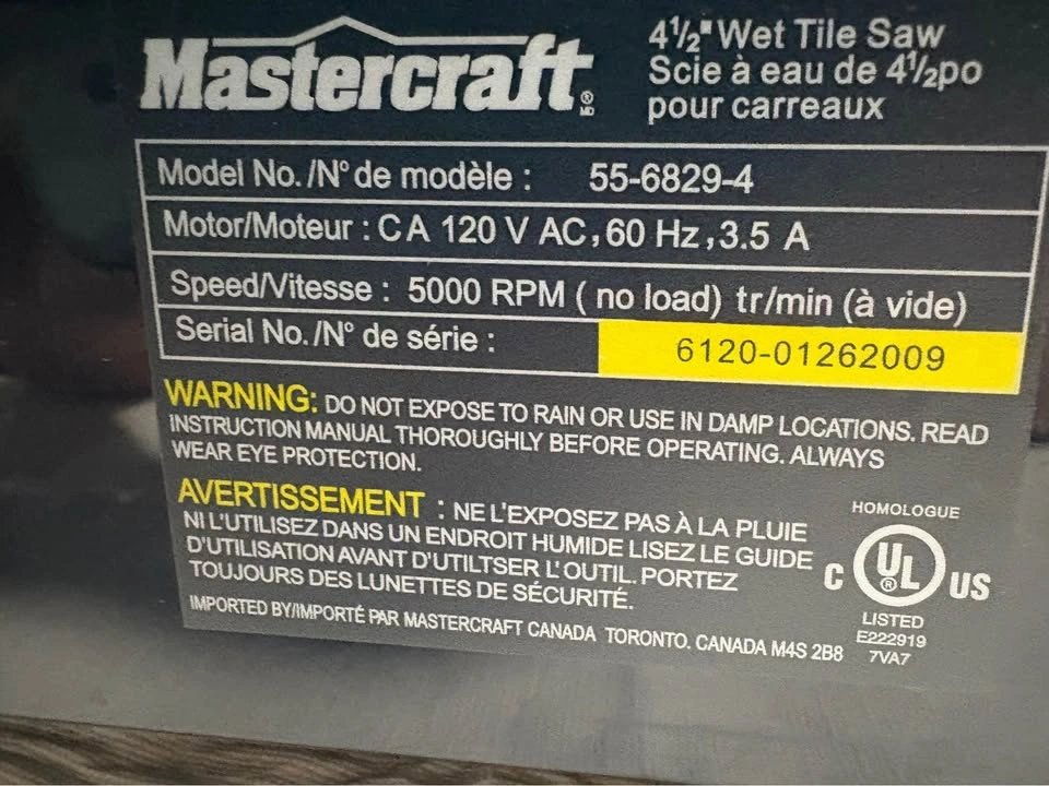 Mastercraft 4 1/2” wet tile saw - photo 2