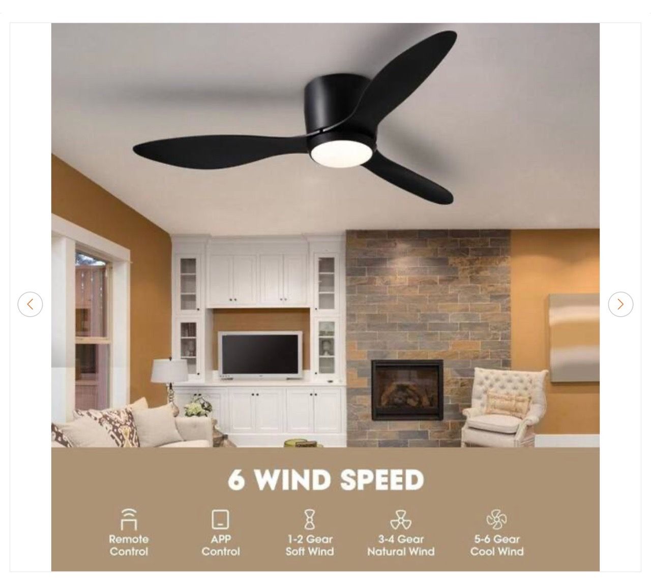 42 in. Smart Indoor Black Low Profile 3 Blades Ceiling Fan - photo 2
