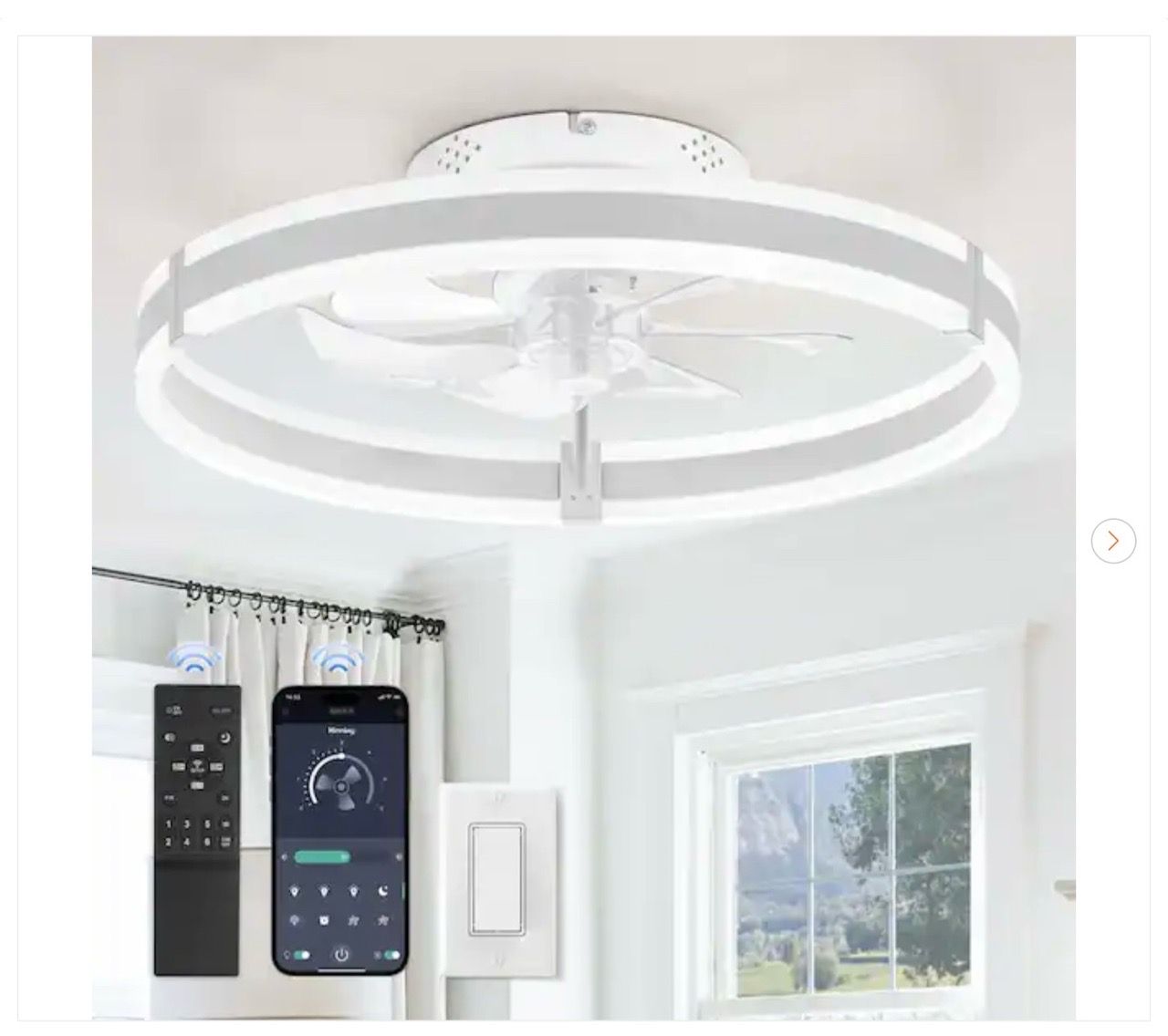 20 in. White LED Fandelier Modern Flush Mount Ceiling Fan