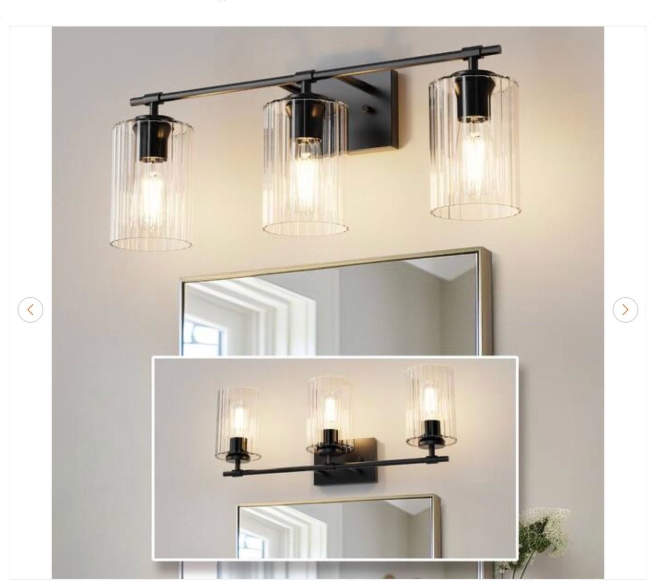 24 in. 3-Light Black Vanity Light with White Cylinder Glass Shad - photo 2