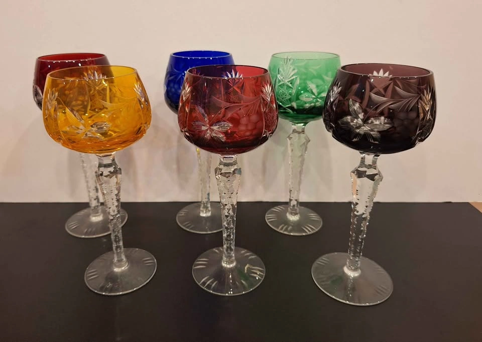 6 Vintage Bohemian Crystal Multi-Colored Wine Goblets Set - photo 2