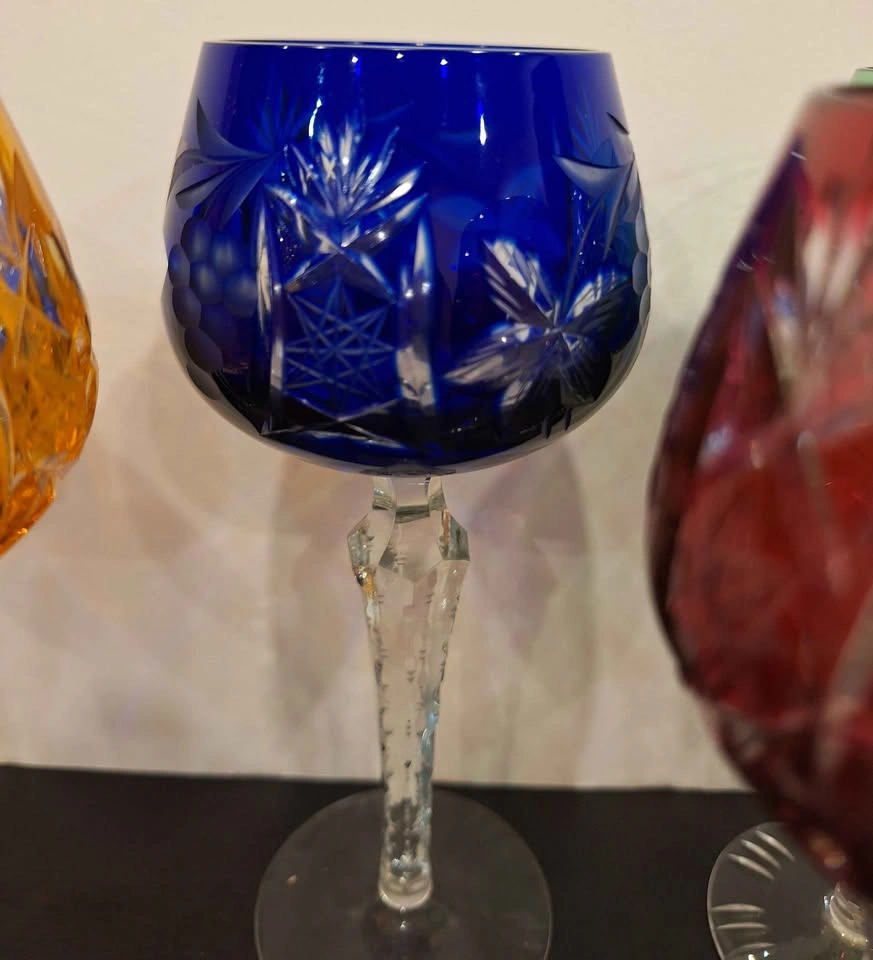 6 Vintage Bohemian Crystal Multi-Colored Wine Goblets Set - photo 5