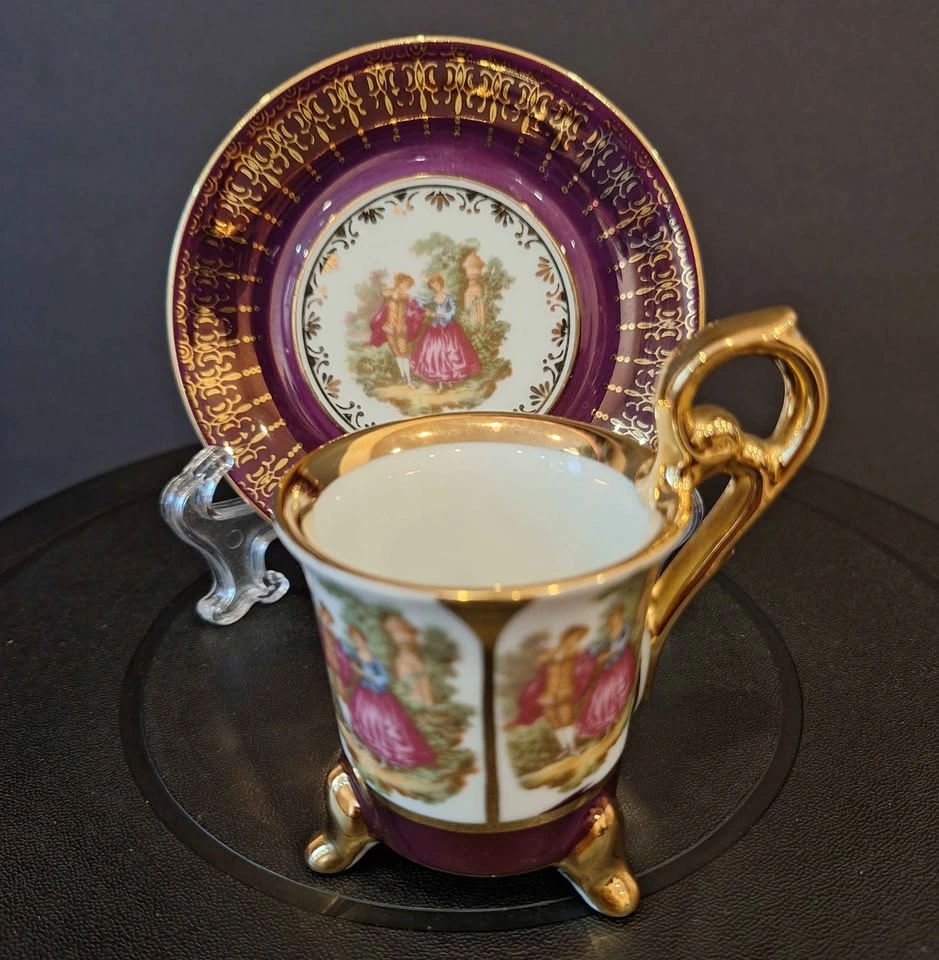 Vintage Purple and Gold Porcelain Miniature Cup and Saucer - photo 2