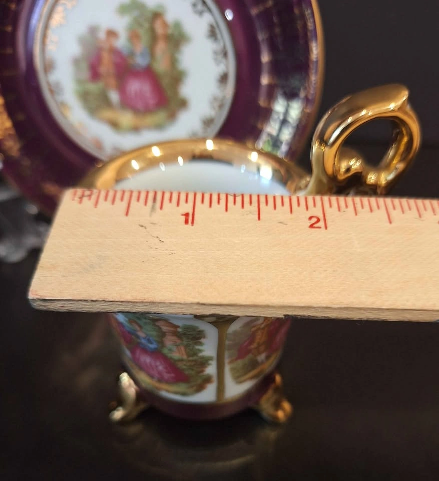 Vintage Purple and Gold Porcelain Miniature Cup and Saucer - photo 3