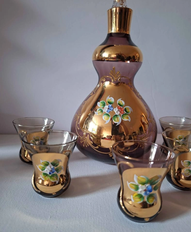 Vintage Purple Glass Decanter Set with Gold Overlay - photo 4