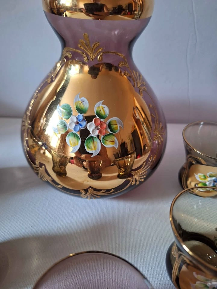 Vintage Purple Glass Decanter Set with Gold Overlay - photo 5