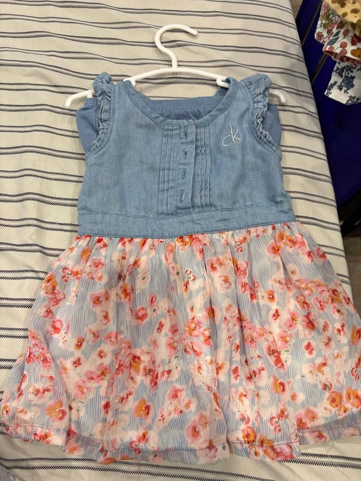Calvin Klein Baby Girl Denim and Floral Dress (size 12 months)