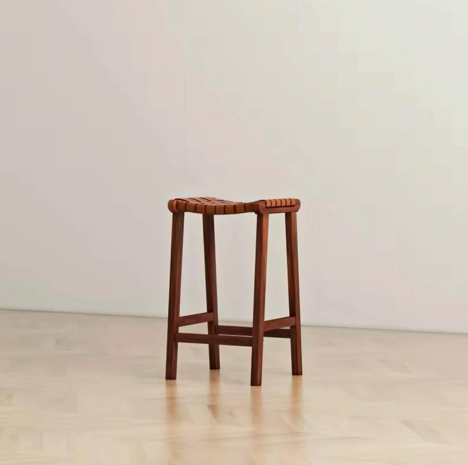 2 Wooden Counter Stools with Woven Leather Seats - $50/stool