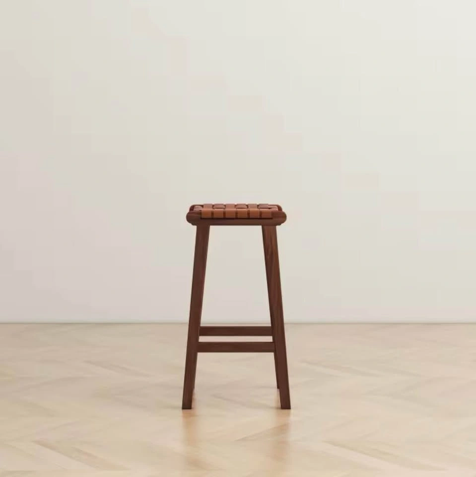 2 Wooden Counter Stools with Woven Leather Seats - $50/stool - photo 2