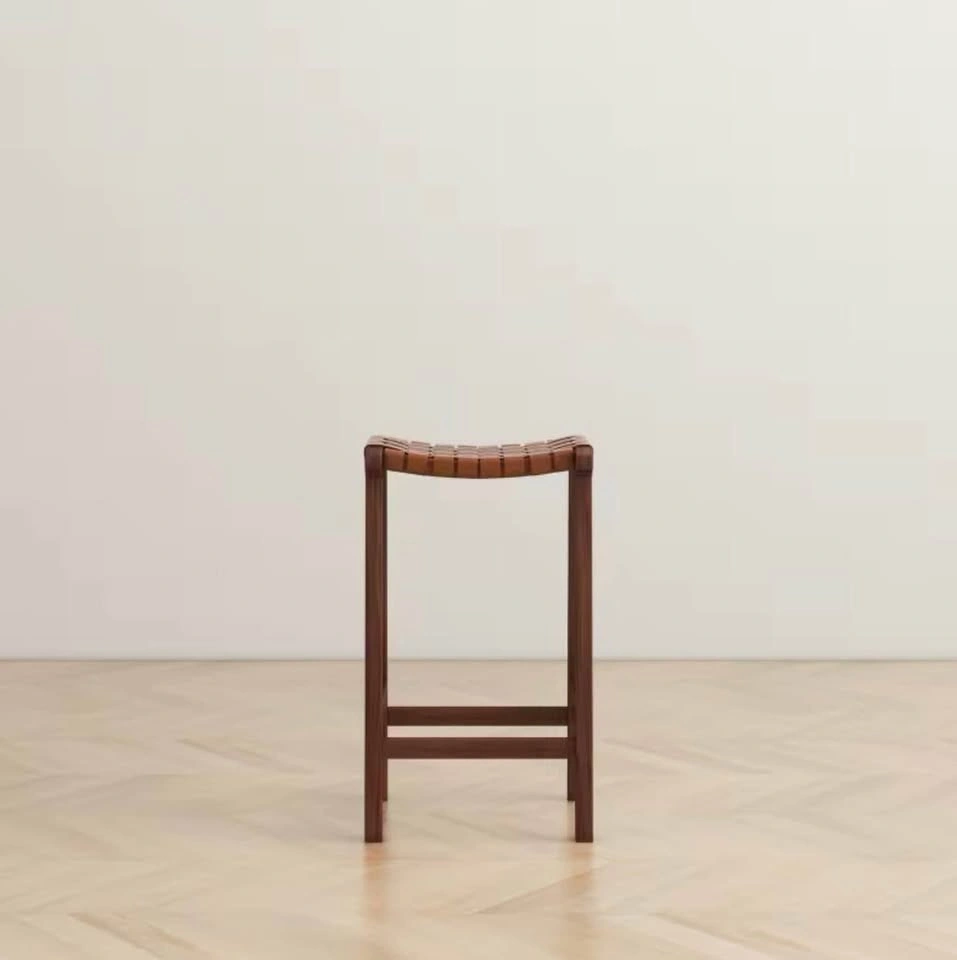 2 Wooden Counter Stools with Woven Leather Seats - $50/stool - photo 3