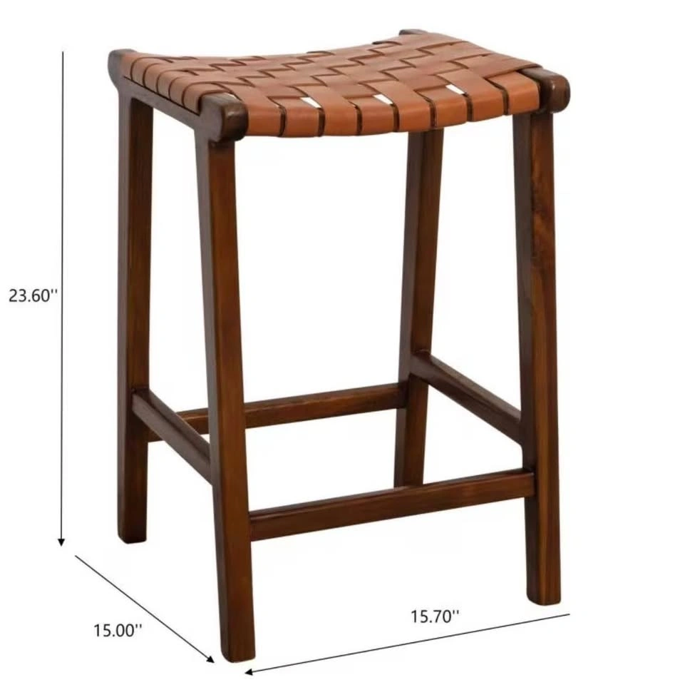 2 Wooden Counter Stools with Woven Leather Seats - $50/stool - photo 4