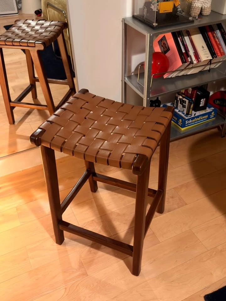 2 Wooden Counter Stools with Woven Leather Seats - $50/stool - photo 5