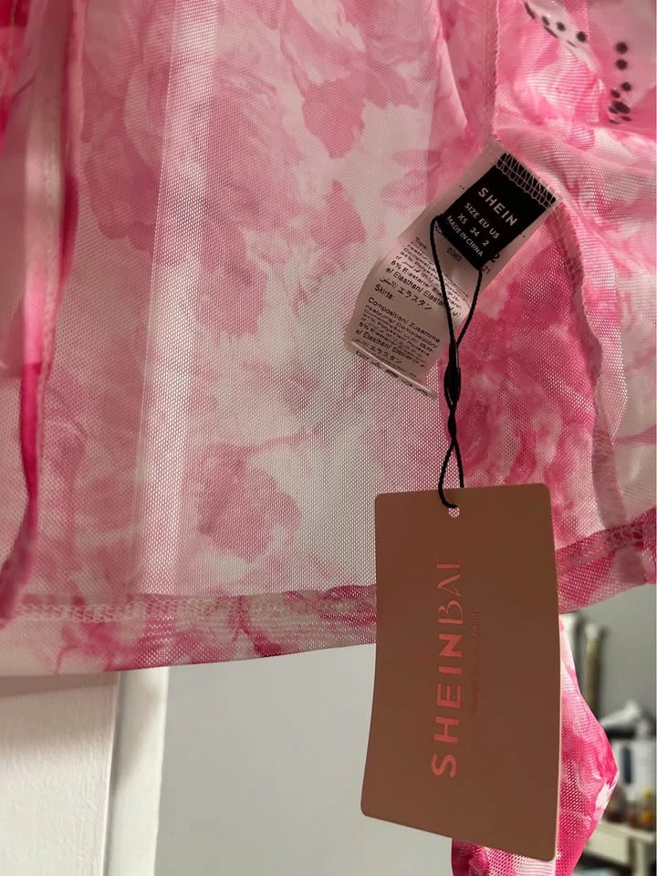 XS/S Pink mesh top floral print with rhinestones - photo 2