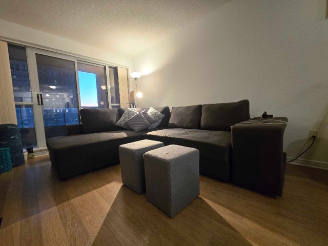 Charcoal Grey Sectional Sofa with Chaise and Two Ottomans - photo 2