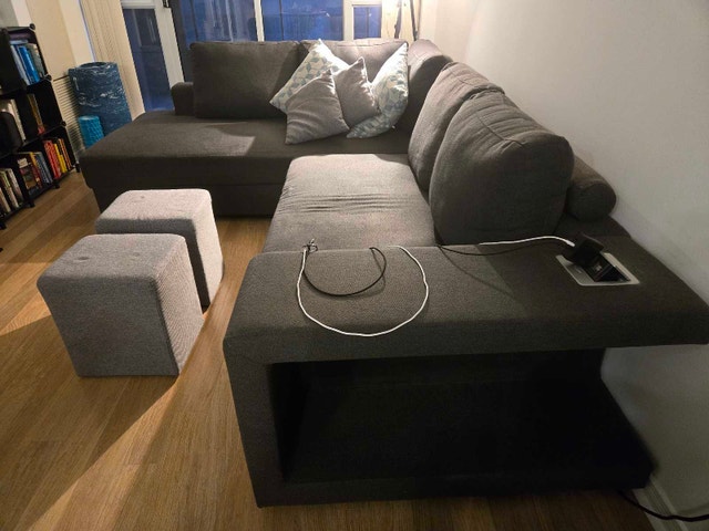 Charcoal Grey Sectional Sofa with Chaise and Two Ottomans - photo 4