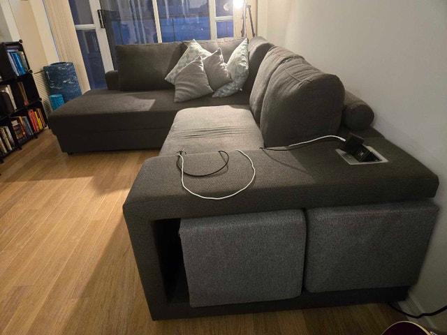 Charcoal Grey Sectional Sofa with Chaise and Two Ottomans - photo 5