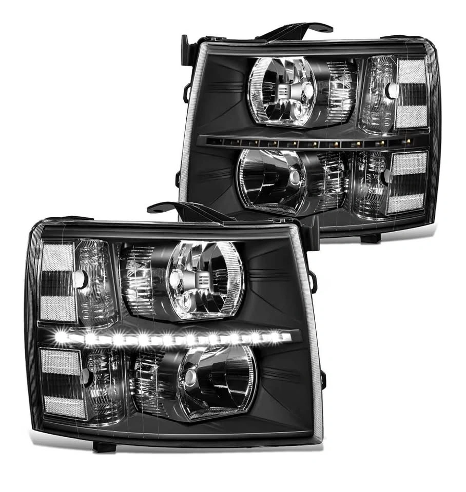 Pair LED DRL Headlights for 07-13 Chevy Silverado 1500/2500/3500