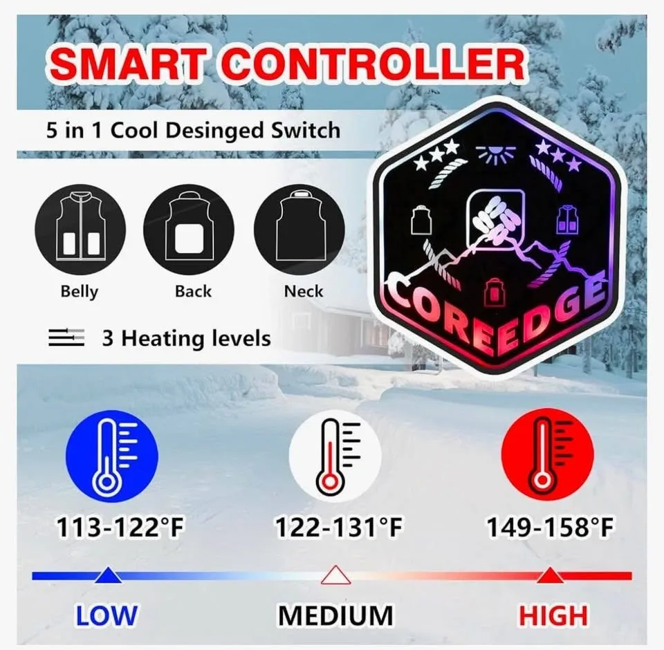 COREEDGE Heated Vest for Men, Electric Heating Vest, 5 in 1 - photo 3