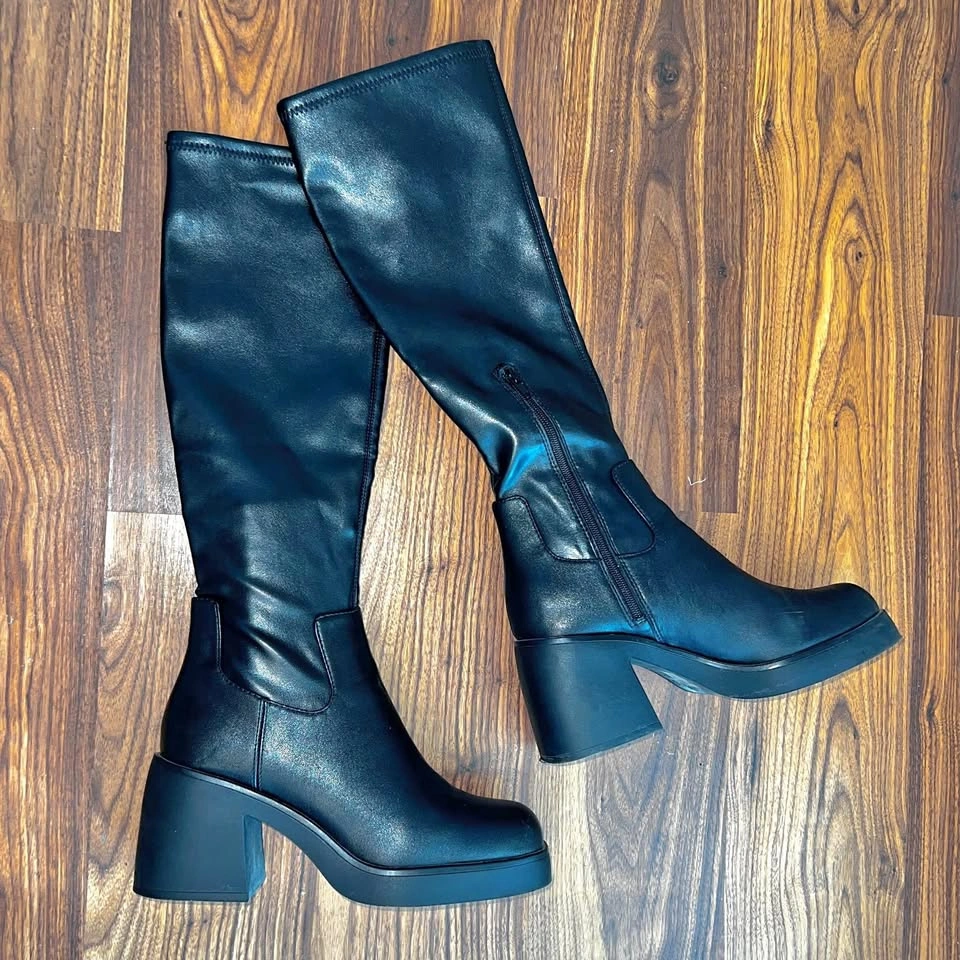 ALDO Black Knee-High Platform Block Heel Boots (Size 10)