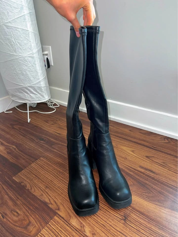 ALDO Black Knee-High Platform Block Heel Boots (Size 10) - photo 2
